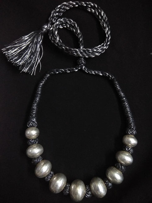 Wax Beads Silver Necklace (oversized beads)